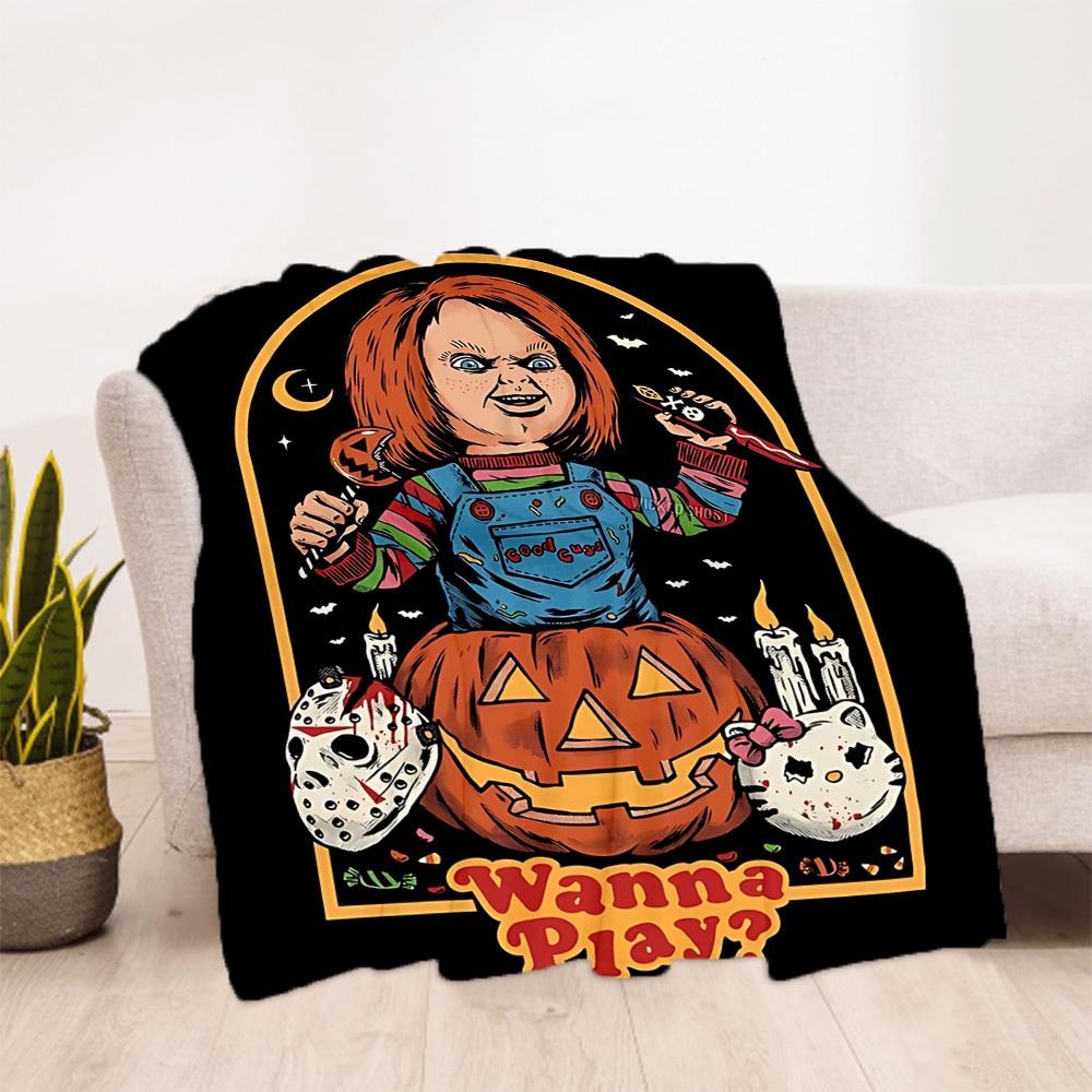 1pc Halloween Horror Outdoor Blanket Lightweight Flannel, Soft & Warm, All Season Use for Sofa, Outdoor, Camping, Living Room, Office, Chair