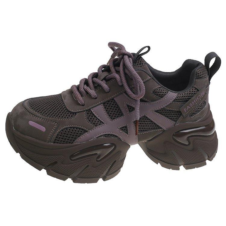 Leather thick-soled small waist dad shoes women's 2025 autumn new small 6cm height-increasing color matching sports and leisure shoes