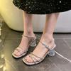 High Heels Weiblichkeit Hoher Sinn Schlicht Neu Sommer Große Größe Transparent Dicker Absatz mit Wort Mode Sandalen
