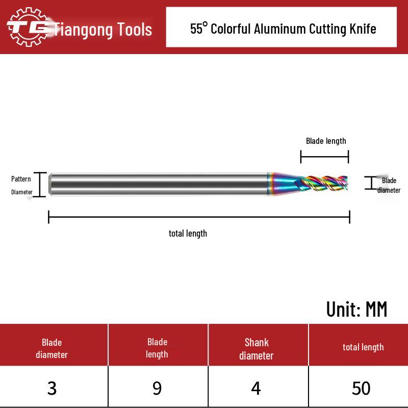 Tiangong 3-Blade 55° Carbide Aluminum Milling Cutter for CNC
