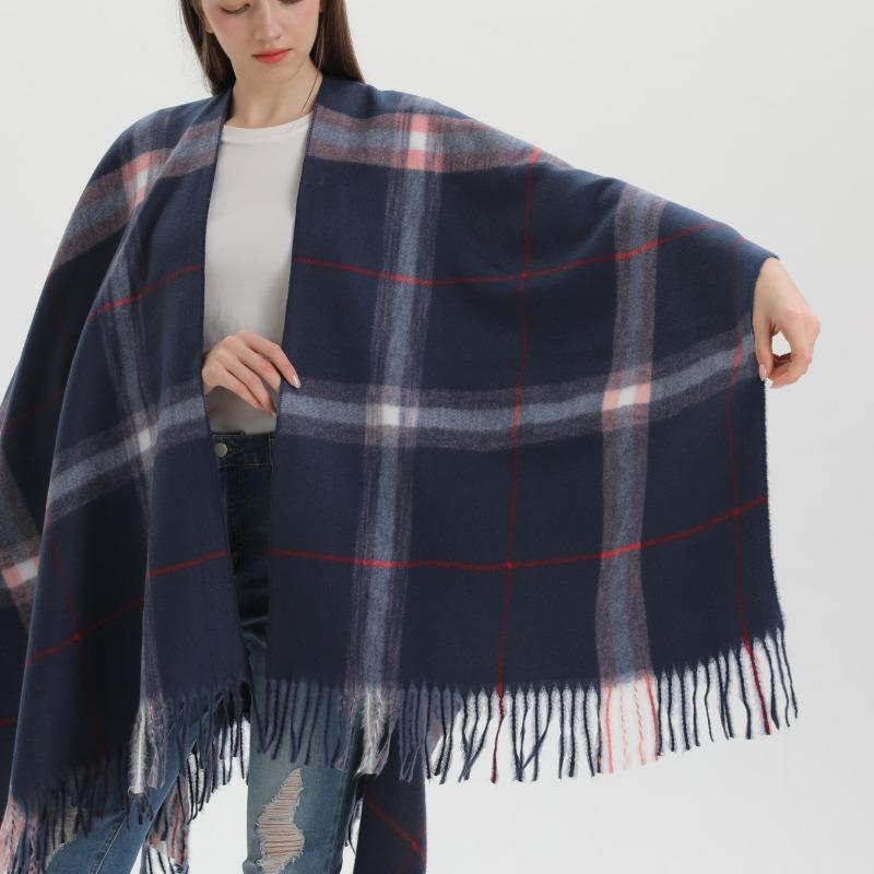 Autumn and Winter Shawl Classic Bag Fashion Catwalk Cape Cape Imitation Cashmere Split-ended Thermal Scarf