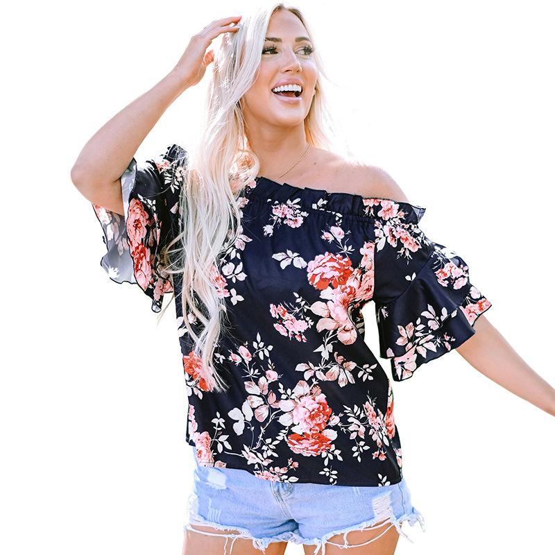 

YYFS женские модные повседневные летние весенние блузки и рубашки с цветочным узором и коротким рукавом на одно плечо M