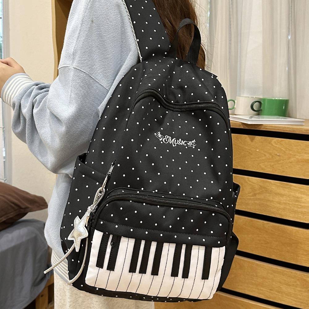 Zaini Personalizzati Piano Donna Stampa Pois Mochila Borsa Grande Capacità alla Moda Semplice Borse Zaino per Donna