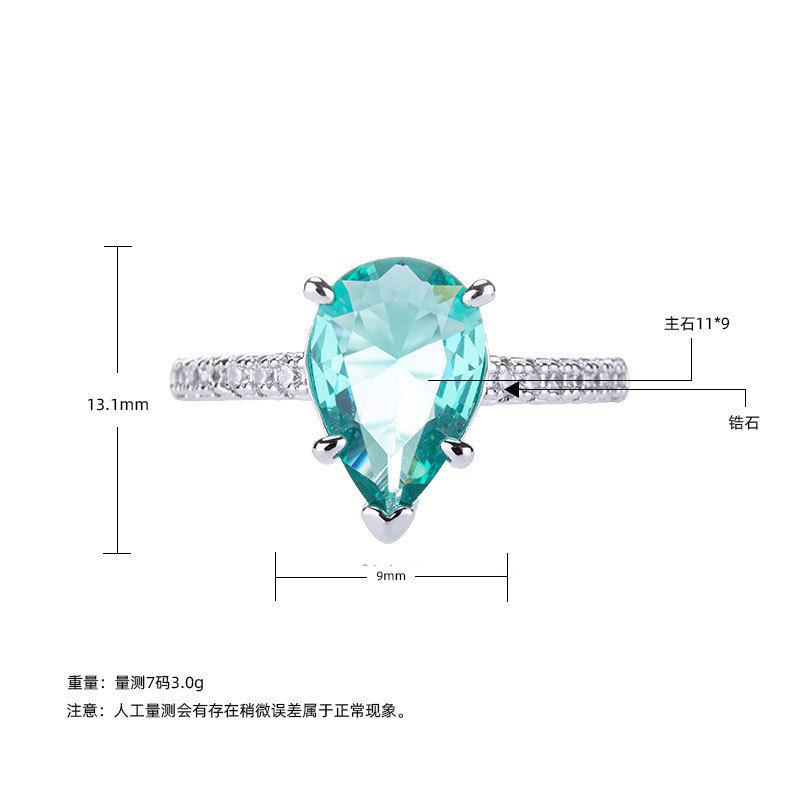 Light Luxury Temperament Socialite Ring Women'S Exquisite Zircon Drop-Shaped Emerald Ring