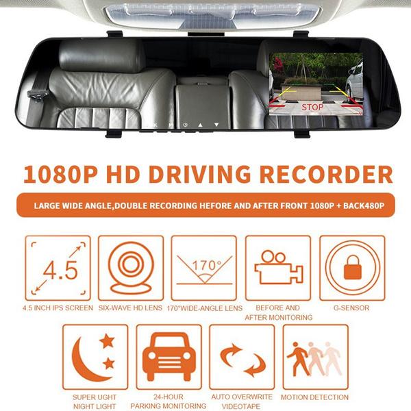 4.5 Inch Car DVR Mirror Rearview Camera Recorder 720/1080P HD Dash Cam Front and Rear Dual Lens Loop Recording Car Driving Recorder