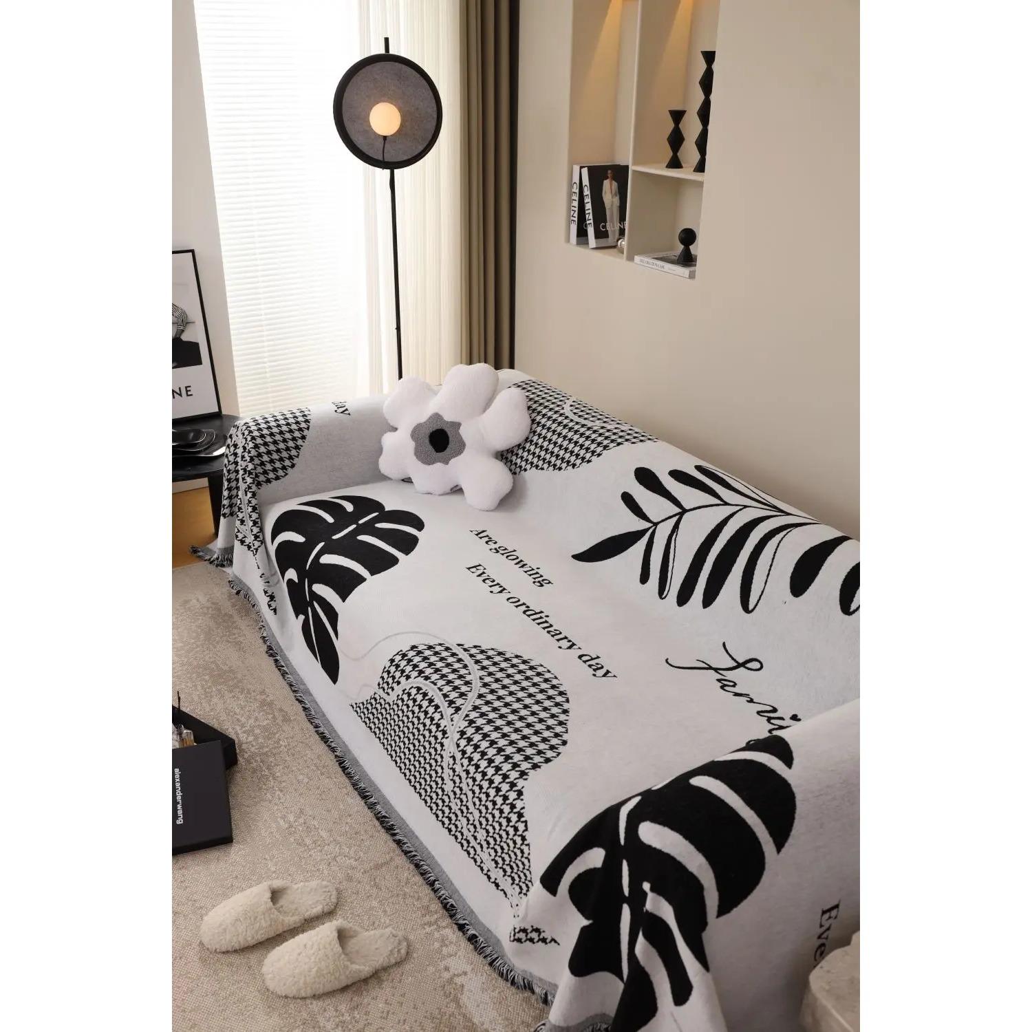 

Чехол для дивана с большим листом, коврик, одеяло для гостиной, диван с узором «гусиные лапки», современное покрывало для кемпинга, пикника 180x240cm