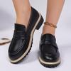 Damskie mokasyny ze skóry lakierowanej na bloku, rozmiary plus size, nowe jesienne skórzane buty w stylu brytyjskim