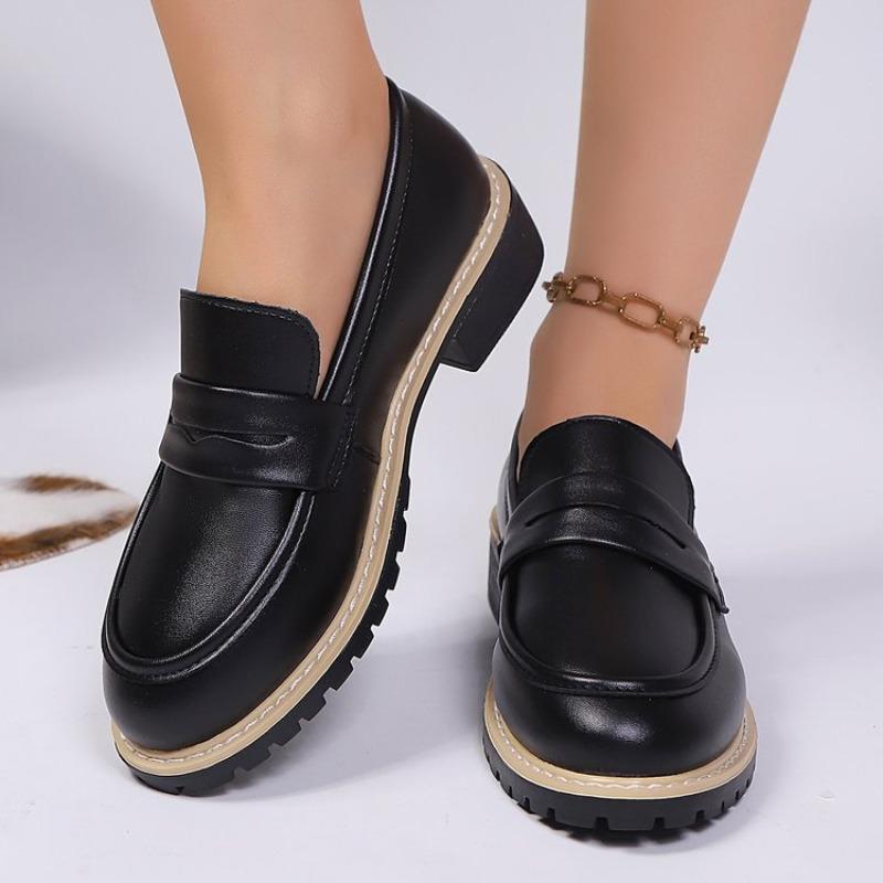 Damskie mokasyny ze skóry lakierowanej na bloku, rozmiary plus size, nowe jesienne skórzane buty w stylu brytyjskim