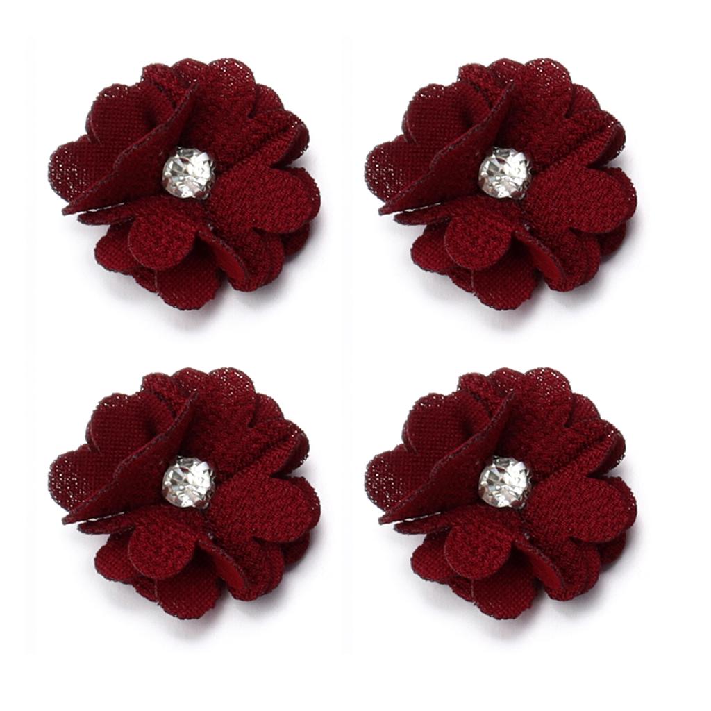 10pcs Colorful Fabric Flower 3.5cm Rhinestone Flower Core Pearl Hemp Flower Applique For DIY Clothing Sewing Headwear Decoration
