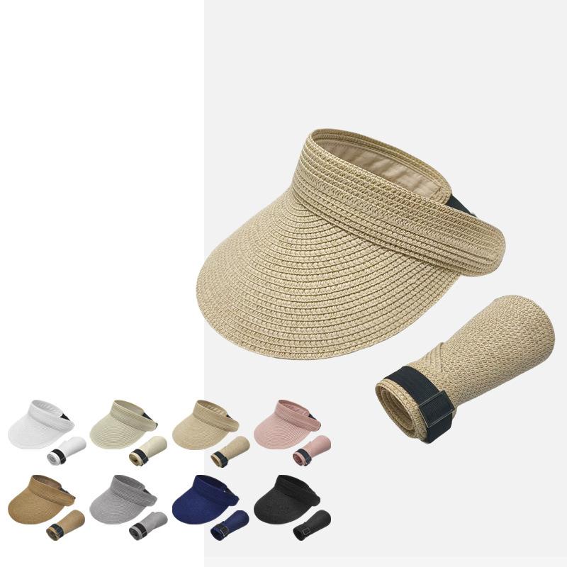 Straw Sunscreen Hat Women's Summer Vacation Empty Top Straw Hat Rollable Large Brim Uv Protection Sunshade Hat
