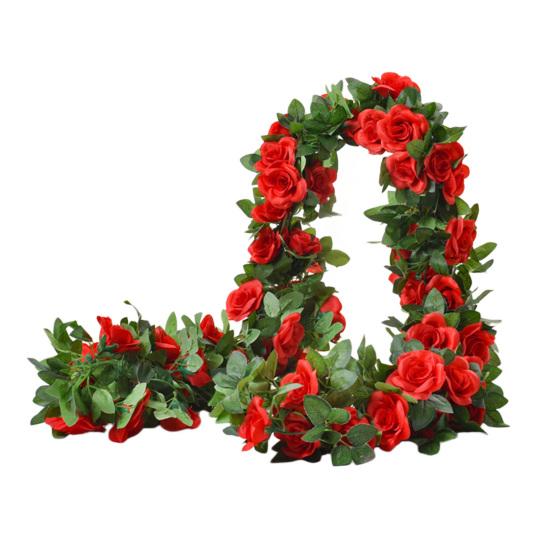 220CM Sztuczny Girlanda z Kwiatów Róży 16 Głów Odporna na UV Realistyczna Sztuczna Rattanowa Winorośl Dekoracja Wisząca na Ślub i Przyjęcie Symulacja Kwitnienia