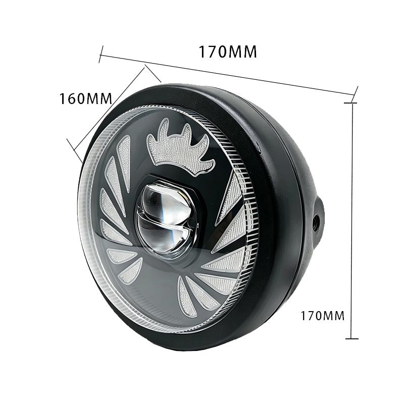 1PCS 5.75" Round LED Vintage Motorcycle & E-Bike Front Headlight, White Hi/Lo Beam Projector, White/Amber DRL Driving Lamp, High Brightness 12V-36V
