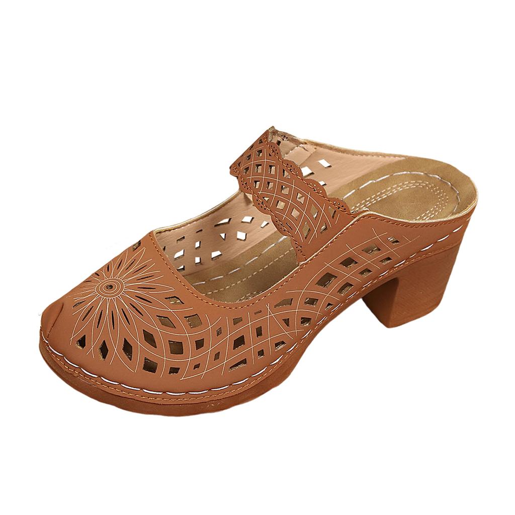 Wide Width Wedges Sandals For Women Fashionable And Versatile Women'S Slippers Thick Mid Heel Soft Sole Hollow Shoes For Woman