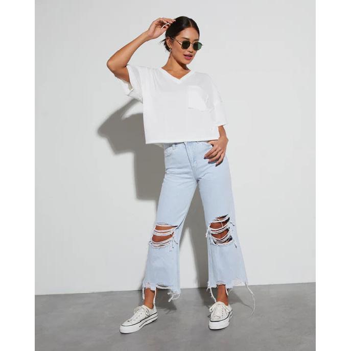 2026 Spring New Casual Loose Mid-Waist Ripped Women s Cropped Jeans S