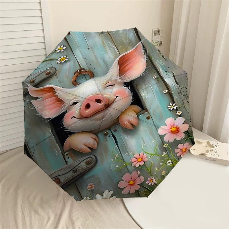 1PC pig flowersUmbrella-8-Rib Reinforced, Automatic Open, Lightweight  Durable, Cute Fashion Accessory for Outdoor-P119