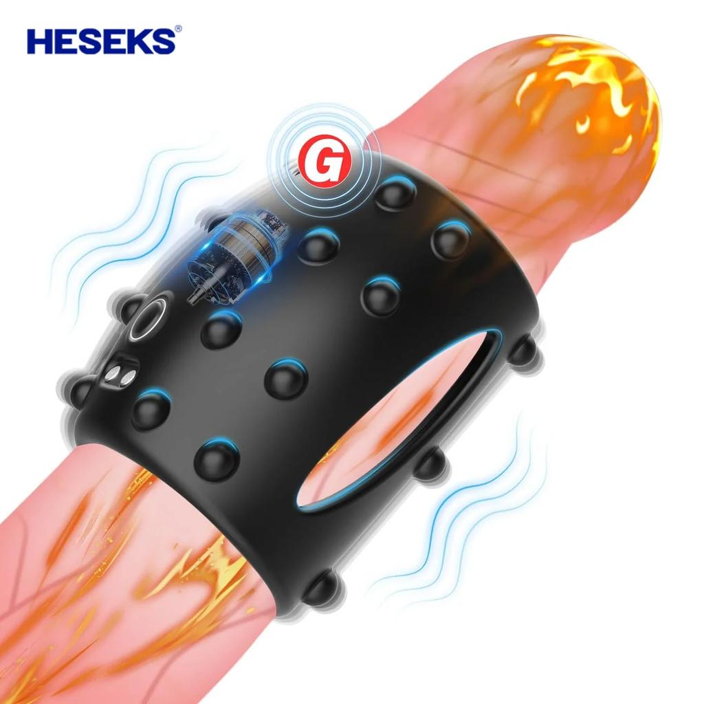 HESEKS Vibrating Cock Ring Vibrators for Men Delayed Ejaculation Penis Enlarger for Couples G Spot Testicular Stimulator Sex Toy