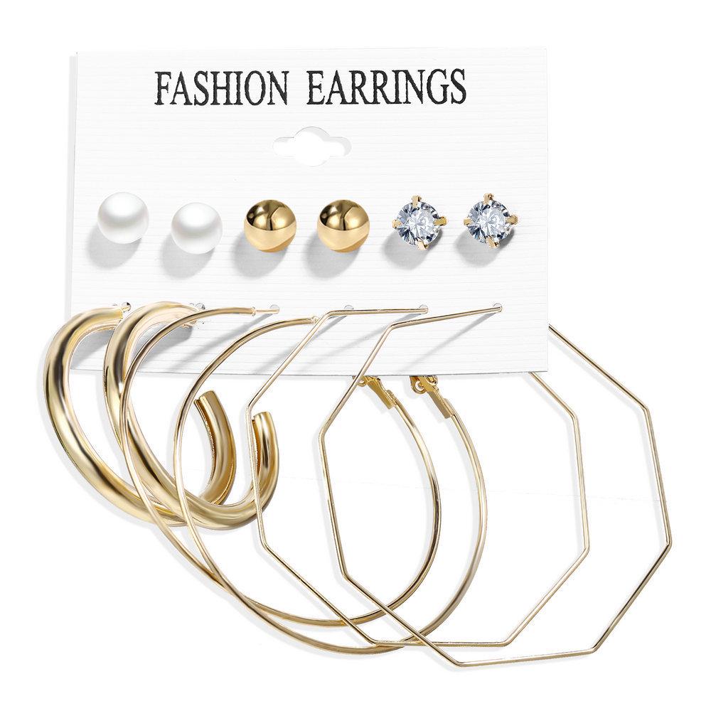 Set of 6 Korean Style Acrylic Faux Pearl Circle Tassel Earrings - European  American Cross-border Design Alloy Acrylic
