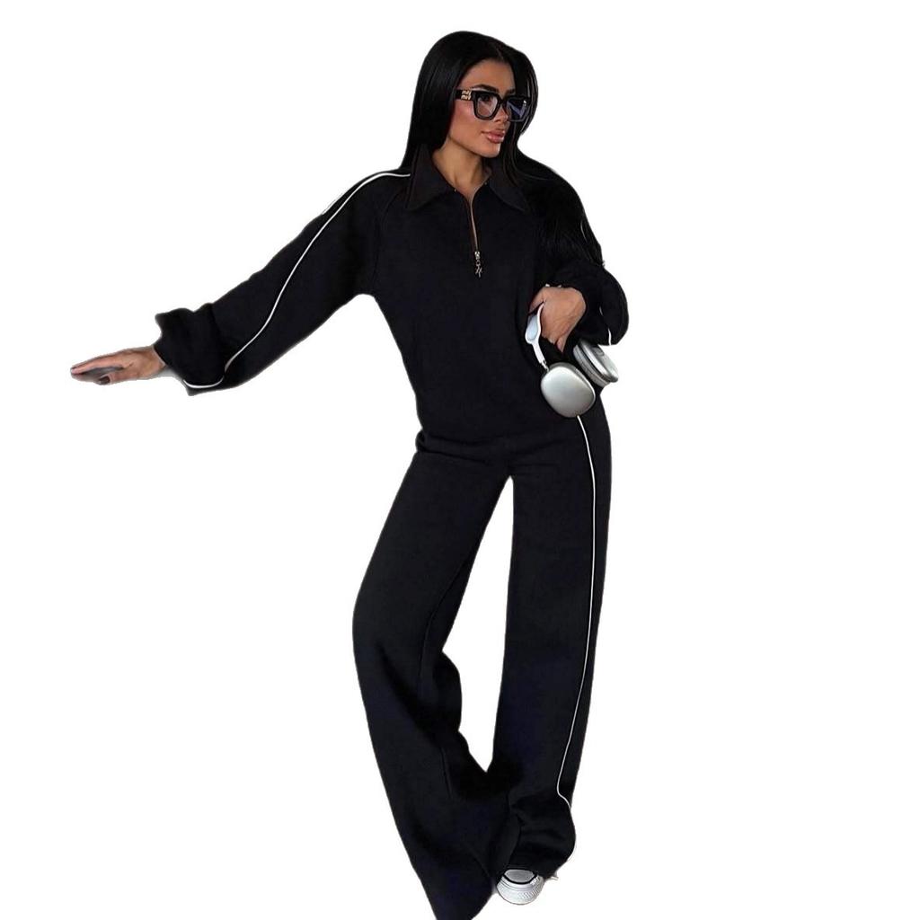 2025 cross-border European and American women's clothing Amazon zipper long-sleeved straight slim-fit casual pants commuter fashion suit