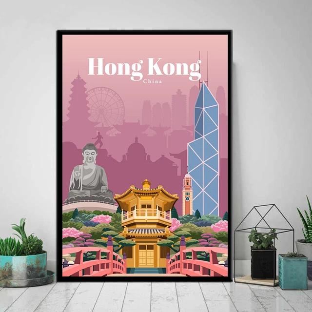 Vintage Retro Travel City Map Canvas Wall Art Berlin Singapore Hong Kong Classic Posters for Home Living Room Decor