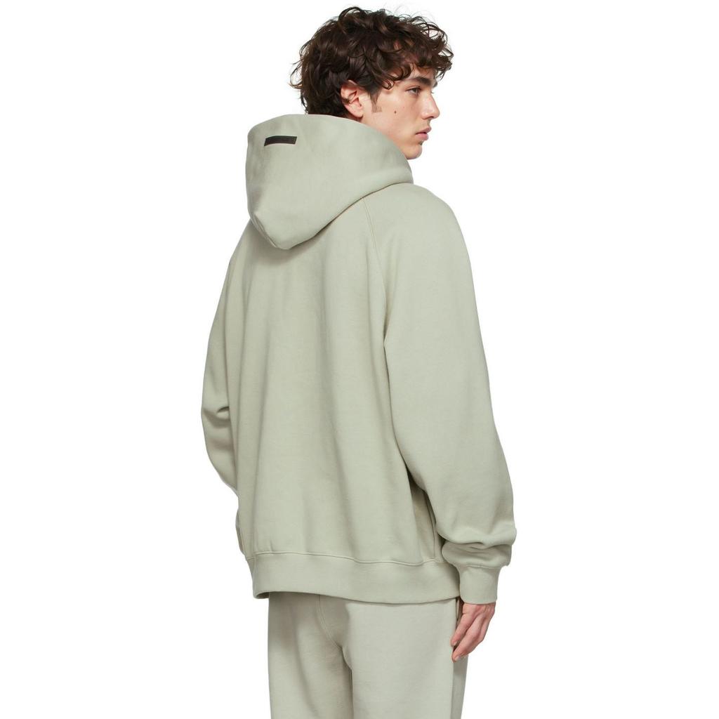 Fear of God Essentials Fleece Pullover Hoodie With Solid Color Logo Unisex Tops Green Concrete FOG-FW21-107