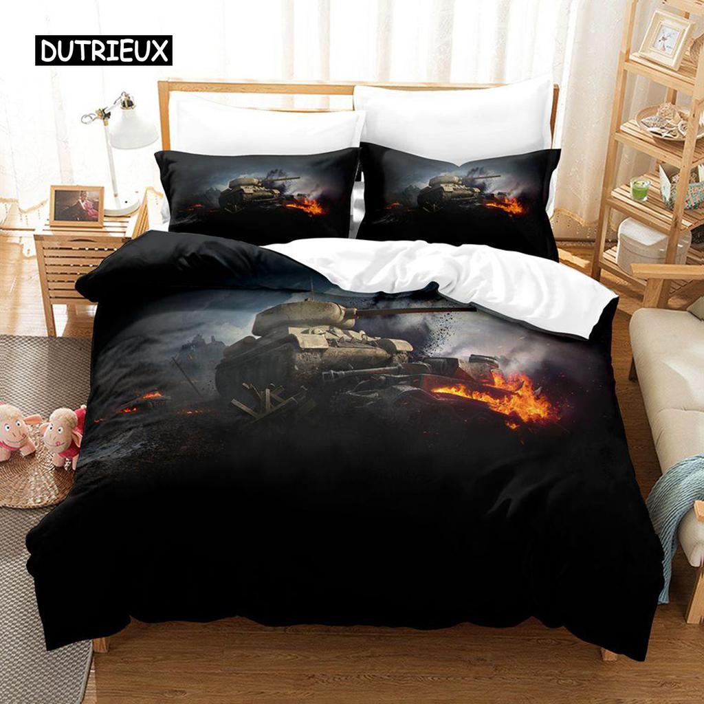 Zestaw Poszwy na Kołdrę Tank Rozmiar King Zestaw Pościeli o Tematyce Wojennej Poszwa na Kołdrę Dirt Bike dla Dzieci Chłopców Mężczyzn Wygodna Poszwa na Kołdrę z Mikrofibry