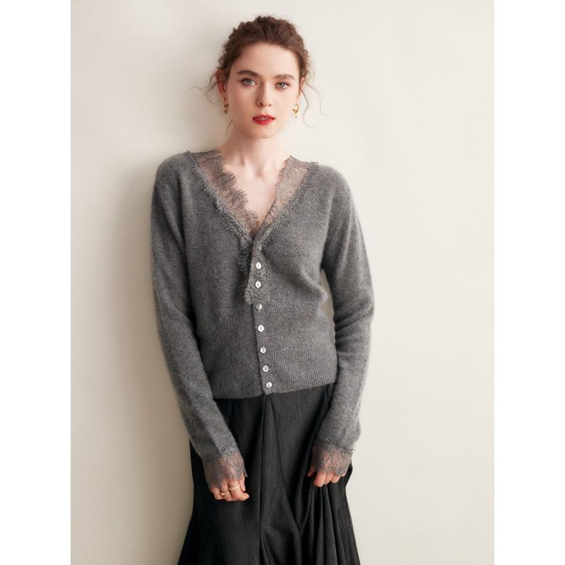 2025 Autumn/Winter Elegant Women's Cashmere Lace Cardigan Shawl Sweater Coat