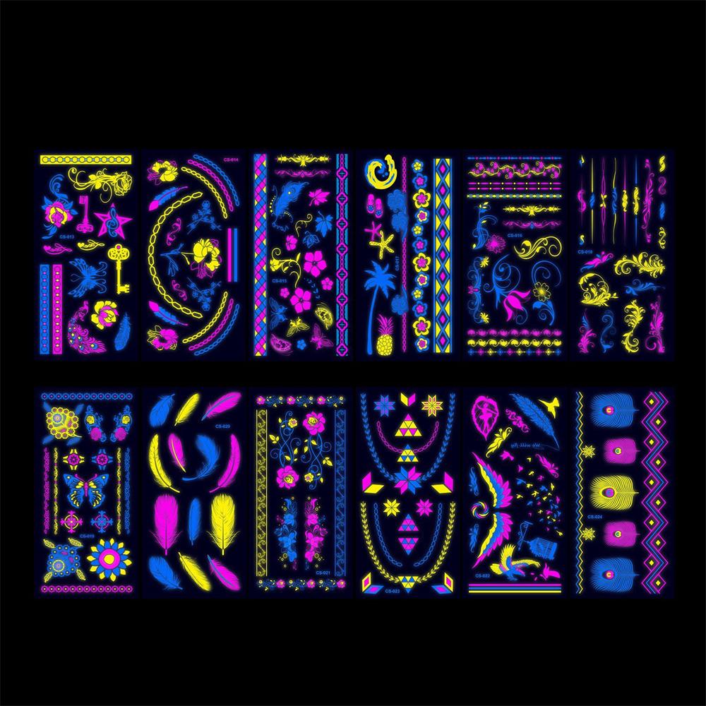 Halloween Fluorescent Stickers Funny Arm Ghost Face Waterproof Tattoo Stickers Women Men Party Supplies Masquerade Cosplay Props
