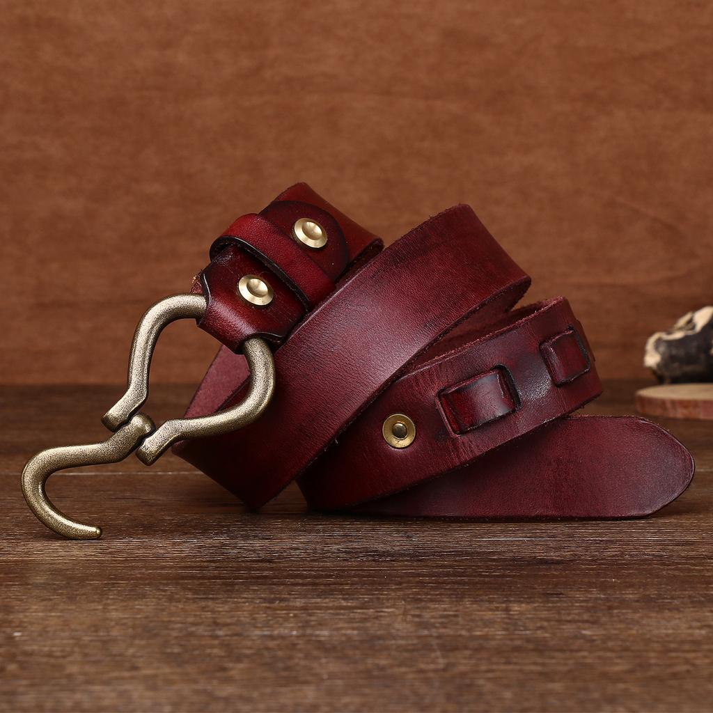 Leather Thickened Vegetable Tanned Cowhide Belt Men's Leather Hook Retro Copper Personality Trendy Men's Trousers Belt