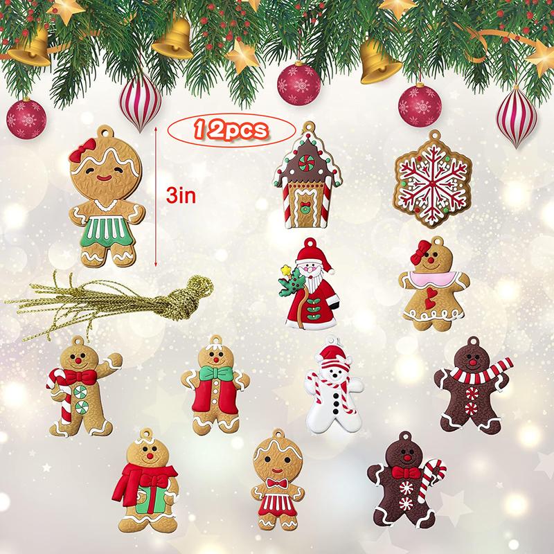 12Pcs Christmas Wooden Pendants Gingerbread Man Xmas Tree Hanging Ornaments Home Party Christmas Decor Navidad New Year Gifts