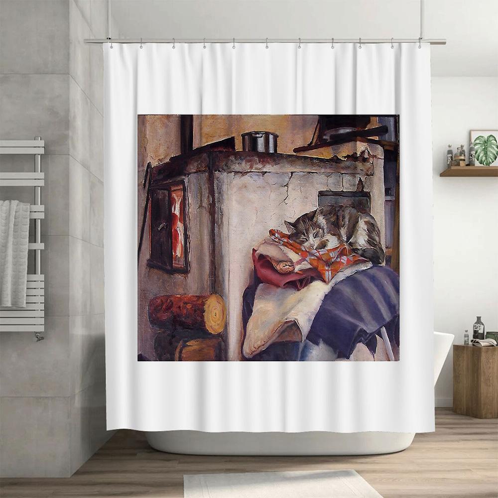 Vintage Farmhouse Bathroom Shower Curtain Rustic Kitchen Decor Farm Life Scenic Print Waterproof Fabric Washable Wall Hanging