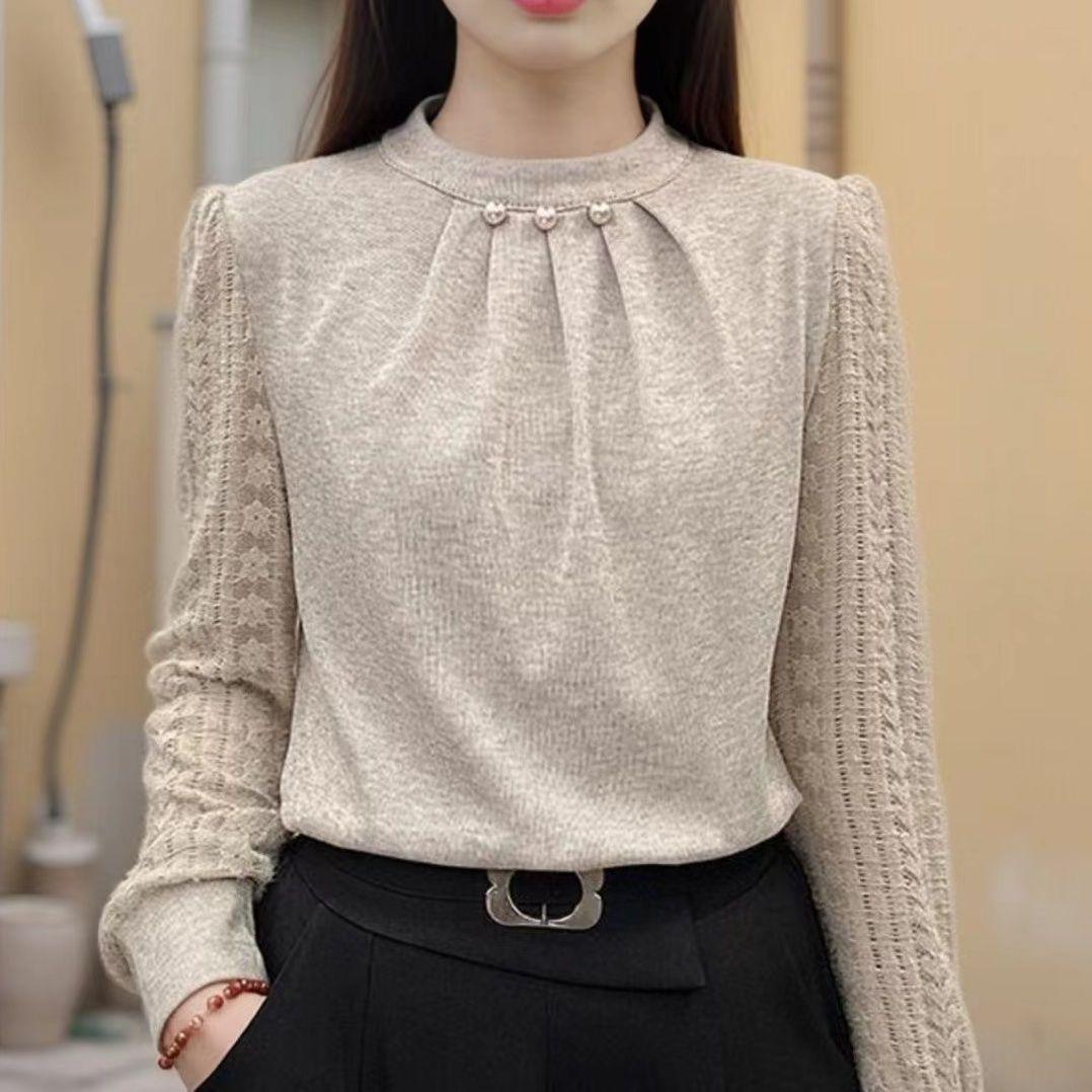 

Осенне-зимняя толстая рубашка с подкладкой и узором Sense, женская рубашка с закрытым животом в иностранном стиле, трикотажная рубашка с длинными рукавами XL