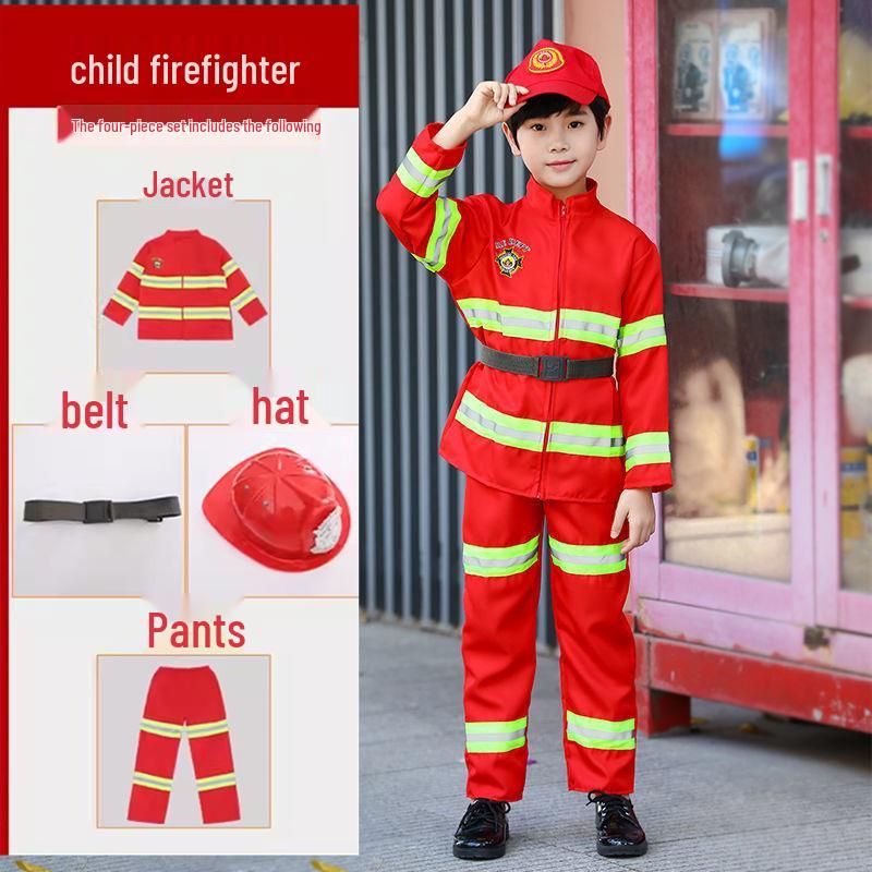 Kids' Firefighter Costume for Role-Playing, Career Experience, and Kindergarten Parent-Child Sports Meet