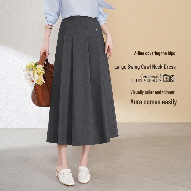 

Юбка миди А-силуэта с высокой талией из тенселя и шерсти 2025 года для женщин - Весенне-осенняя приталенная драпированная расклешенная юбка 29/XL серый