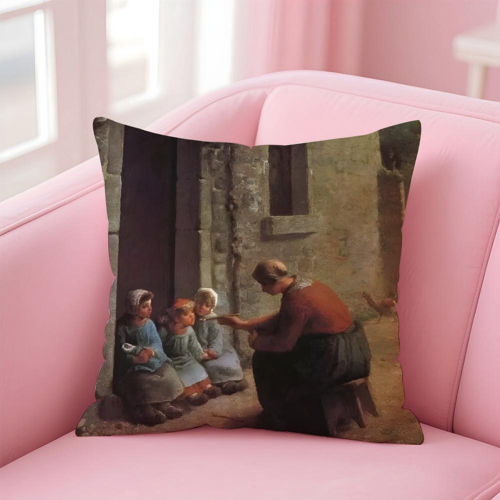 JJeanFrancois Millet ART Cushion Cover Pillow Case Ultra Soft Skin Friendly Fabric Cloud Like Comfort Concealed Zipper