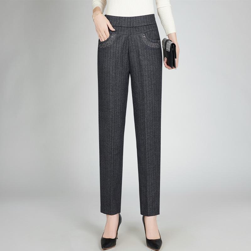 

Mom s High-Waisted Striped Casual Pants for Spring & Autumn - Versatile Straight-Leg Style for Middle-Aged & Elderly XL (95-110 jin)