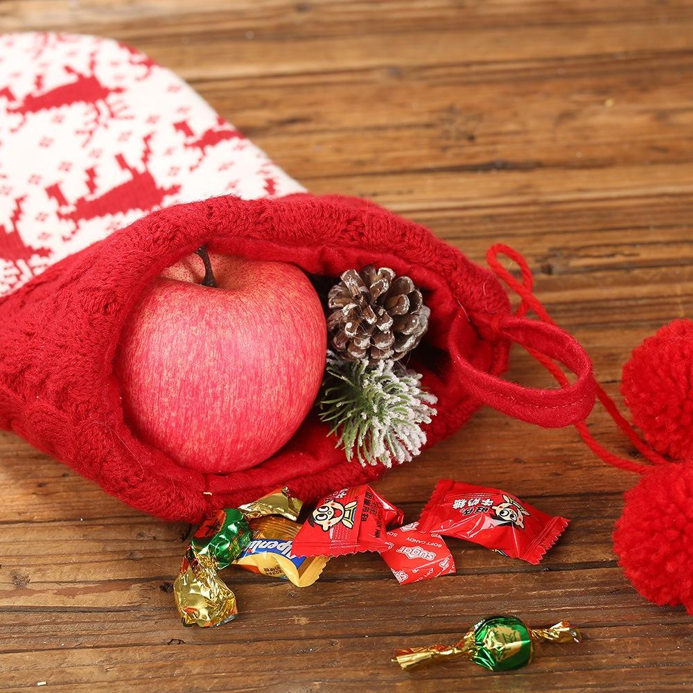 New Christmas Decorations Knitted Christmas Socks Wool Socks Red and White Elk Gift Bag Children's Gift Bag