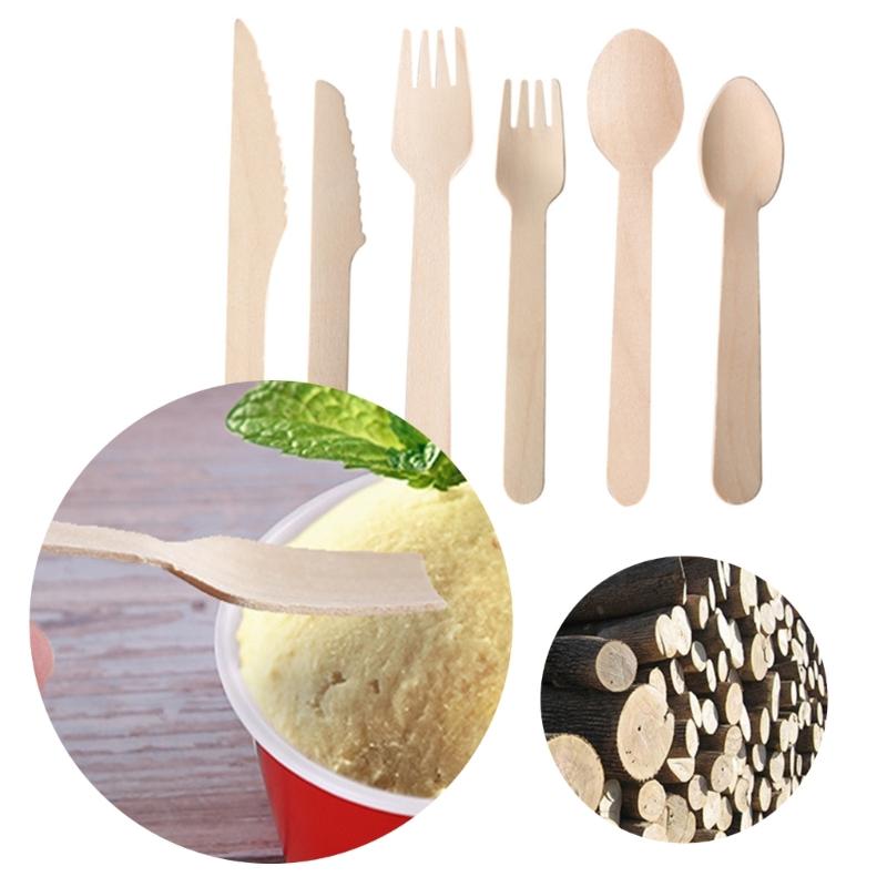 Wooden Eating Utensils Pack of 100 Disposable Cutlery Spoon Fork Knife Birchwood Cutlery Set Environmentally Friendly