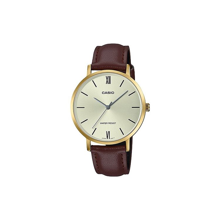 

Casio Standard Series Fashion Business Simple Casual Versatile Classic Pointer Roman Scale Gold Large Dial Quartz Movement Leather Strap LTP-VT01GL-9B Regular Box,Brown Strap