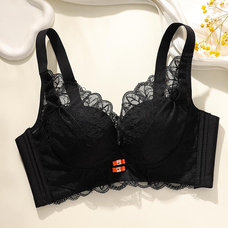 

Sexy silk underwear women s small breasts gather without steel ring to close the secondary breasts Adjustment type cover Anti-sagging upper support 85AB