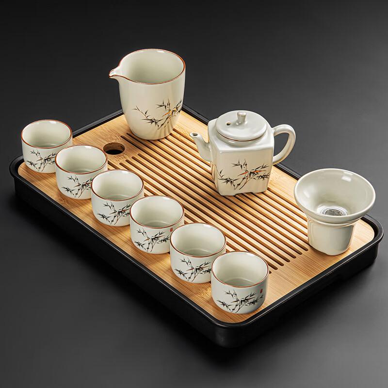 Ru Kiln Rich Bamboo 9-Piece Tea Set with Tray