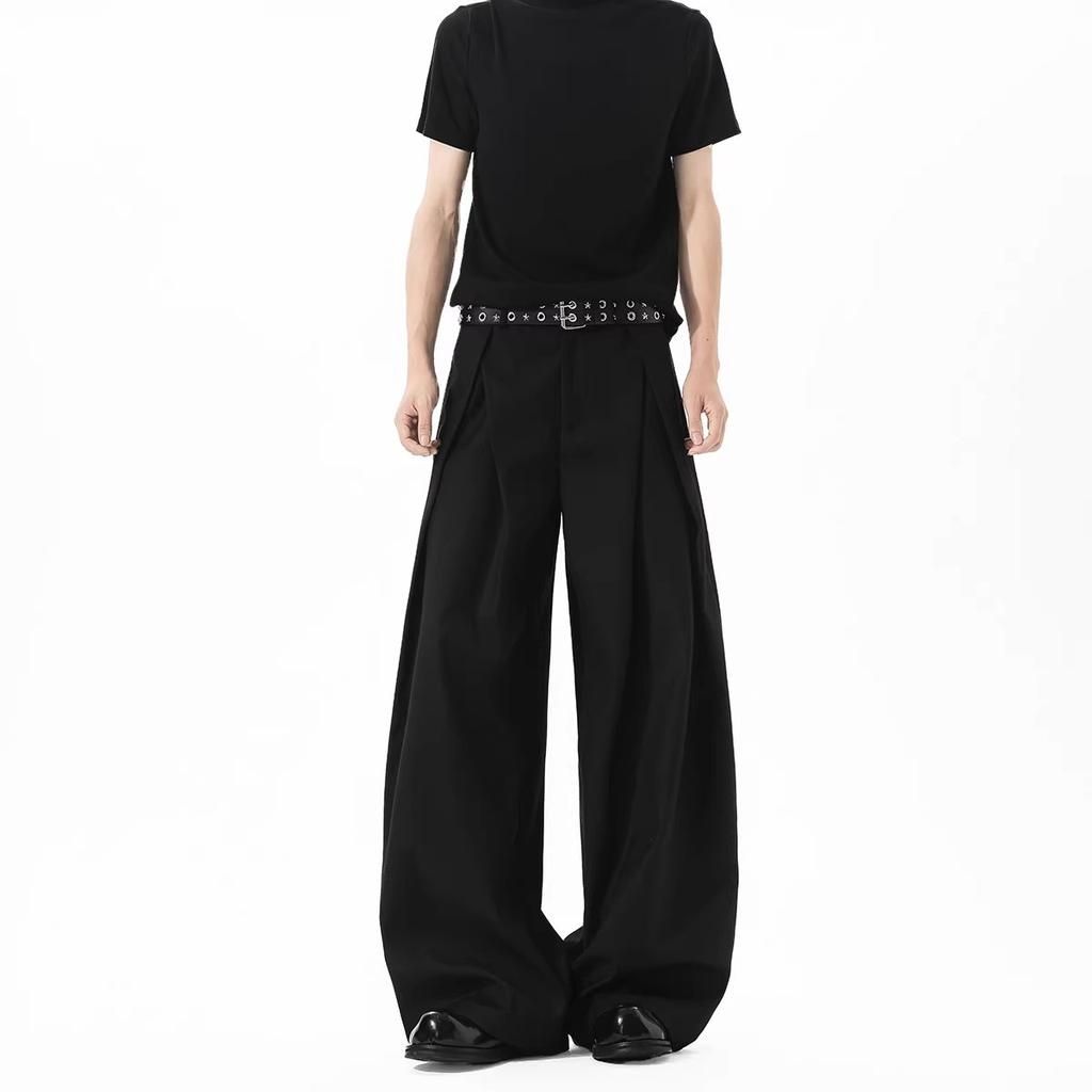 American apricot pleated wide-leg trousers men's trendy brand spring and summer loose and versatile straight drape cleanfit casual trousers
