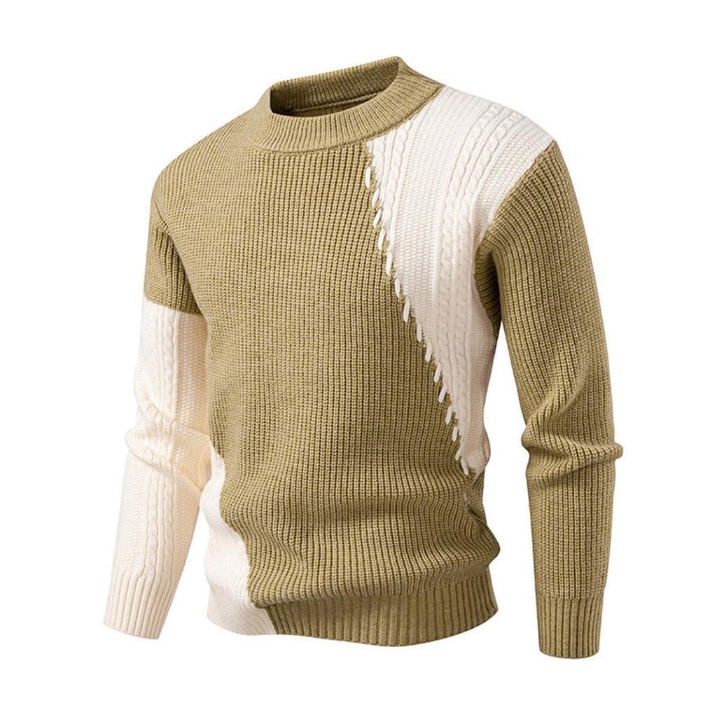 Men's Round Neck Stitching Sweater Casual Modified Warm Sweater Pullover