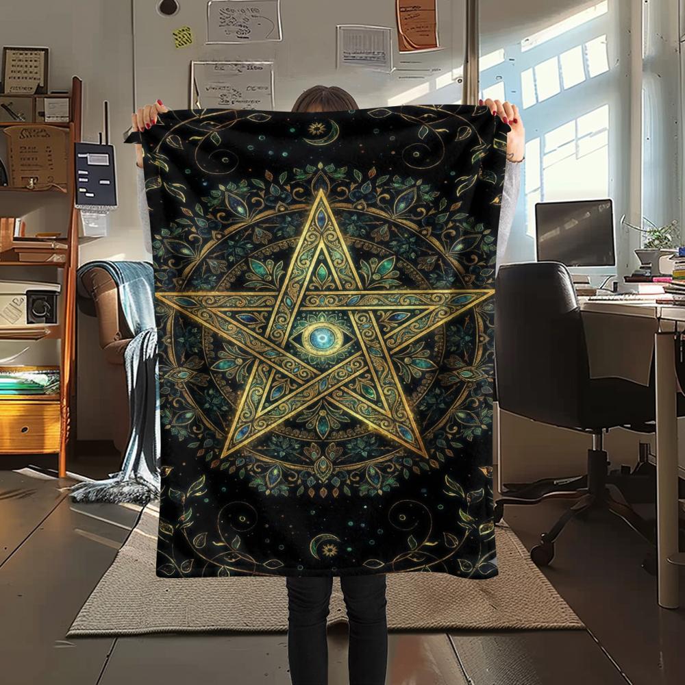 1Pc Satan's Pentagram Print Flannel Blanket, High quality Comfortable for All Seasons, Home Decor, Warmth and Comfort, Perfect for Christmas Gifts138
