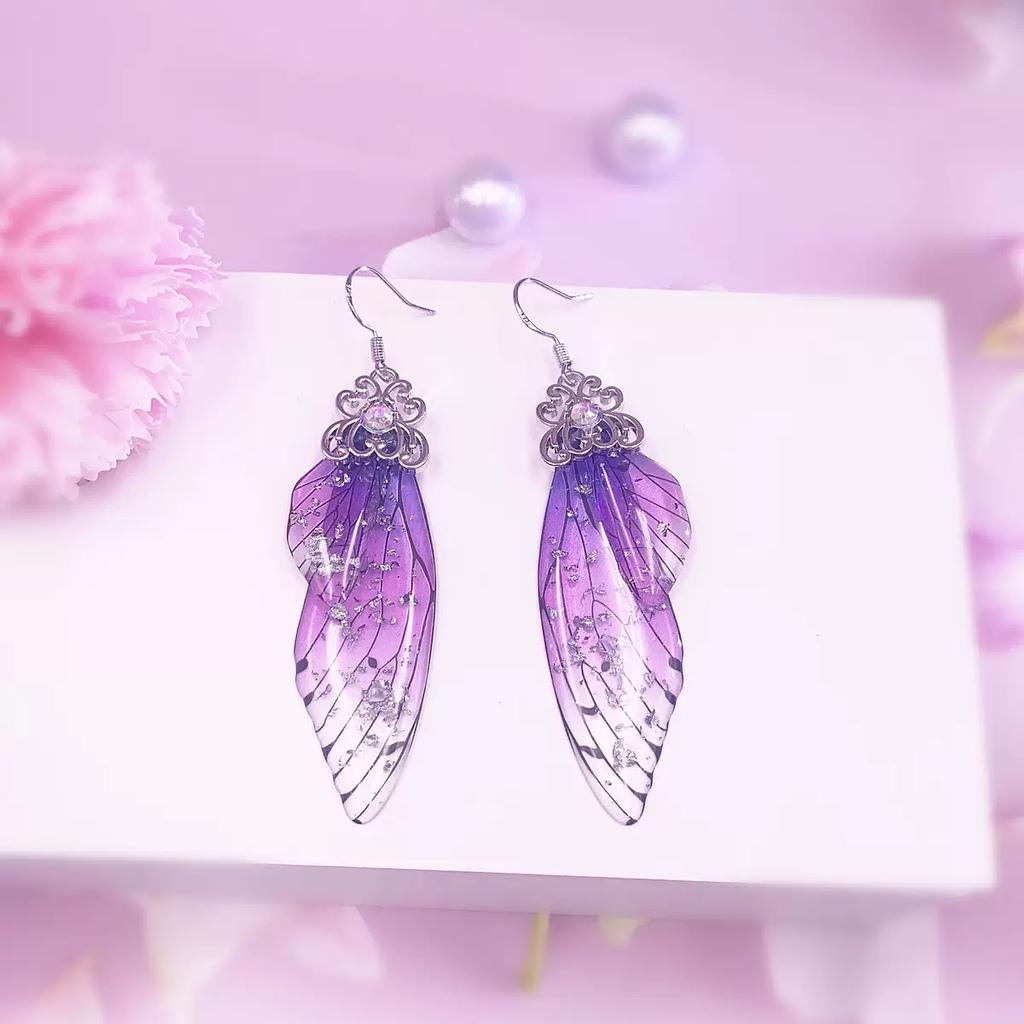 Fashion Jewelry Butterfly Earring Fairy Simulation Insect Wing Hook Earring Translucent Cicada Wing Drop Earrings Woman Jewelry