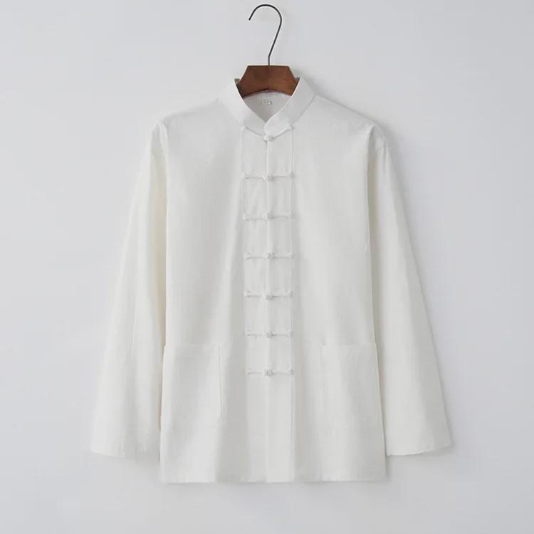 Men's Chinese-Style Tang Suit Cotton-Linen Top: Long-Sleeve Hanfu Shirt for Youth, Middle-Aged, and Elderly - Spring/Autumn Traditional Jacket