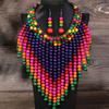 Ensemble de Bijoux Statement Bohème Rétro Ethnique Fait Main Collier Ras-de-cou Tressé en Perles de Bois et Boucles d'Oreilles Accessoires Quotidien pour Femmes