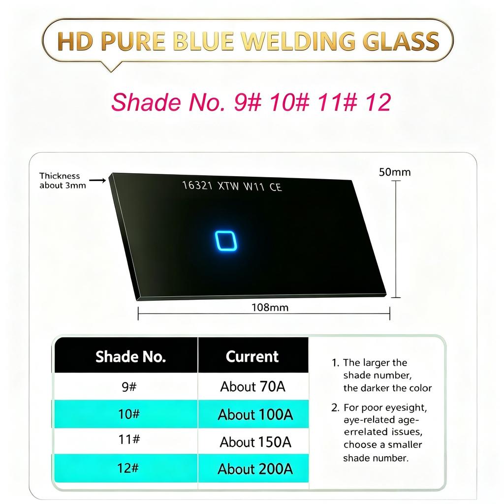 HD Ultra Blue Welding Lens Clear Molten Pool Welding Filter Glass 108x50mm Anti-glare Welding Protective Lens for Welder Mask 3