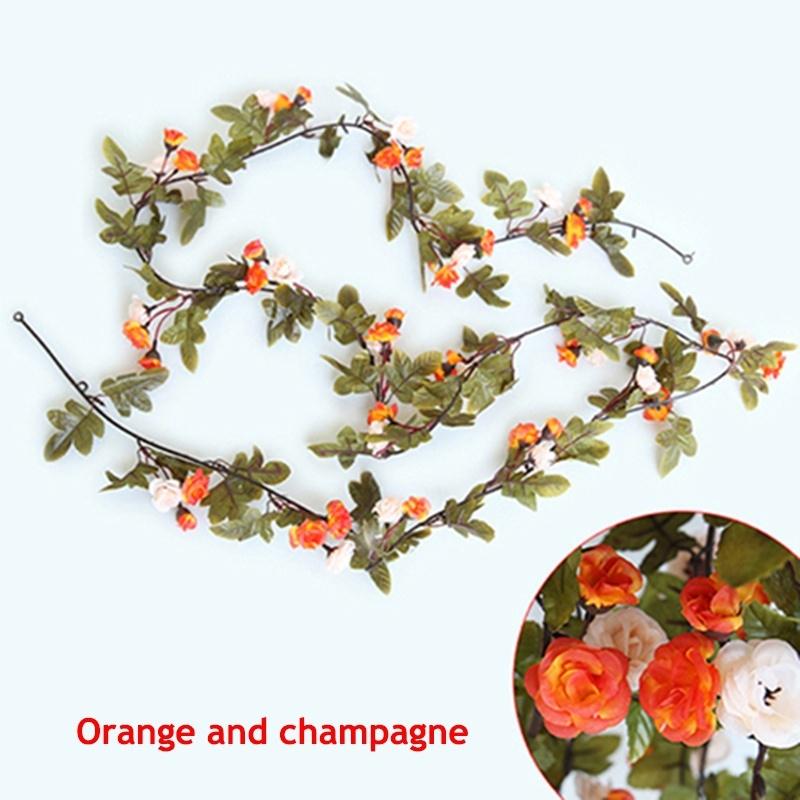 Rose Artificial Flowers Pink Silk Ivy Vine Hanging Garland Green Leaves With Flowers Decoration