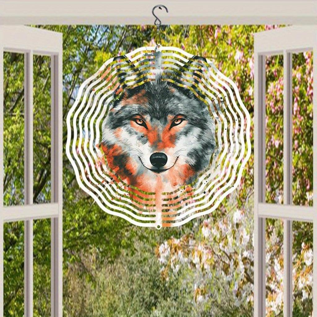 Wolf Watercolor Wind Chime with 360 Rotating Hook Outdoor Garden Patio Decor Weatherproof 2D Dynamic Art for Holiday Gifts