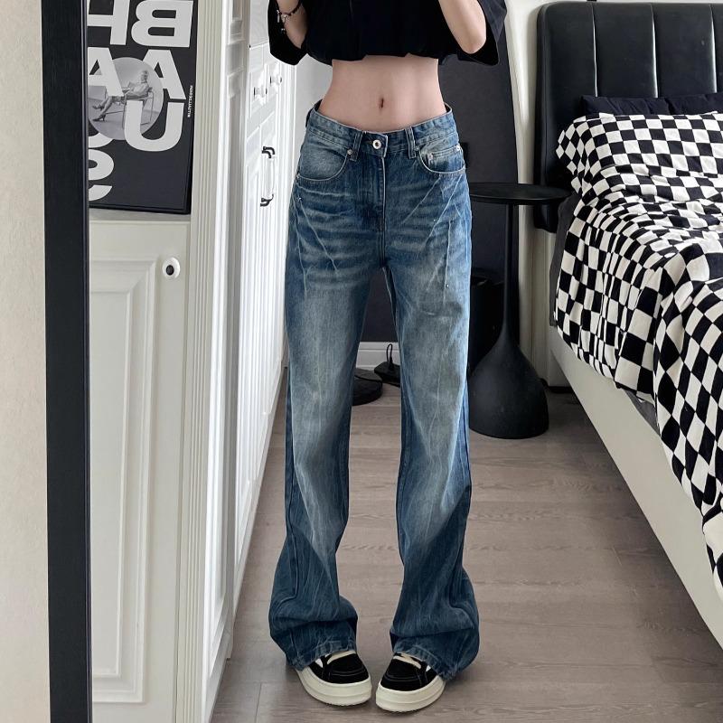 

American OOTD Distressed Straight Micro-Flare Jeans L: Height 155-165CM (109-120 lbs)